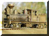 Almost feels like she is pulling a hill...Brass PFM/United Benson Log Co. HO scale HO Shay, fireman's forward frontal offset view...