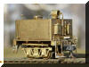 Brass PFM/United Climax auxiliary tender in HO scale fireman's rear offset view...