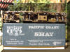 Brass PFM/United 70 ton Pacific Coast Shay HO scale HO Shay underneath view on top of its box...
