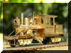 Brass Joe Works/Flying Zoo 18 ton HO scale HOn3 Climax fireman's forward frontal offset view...