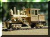 Brass Joe Works/Flying Zoo 18 ton HO scale HOn3 Climax fireman's forward frontal offset view...